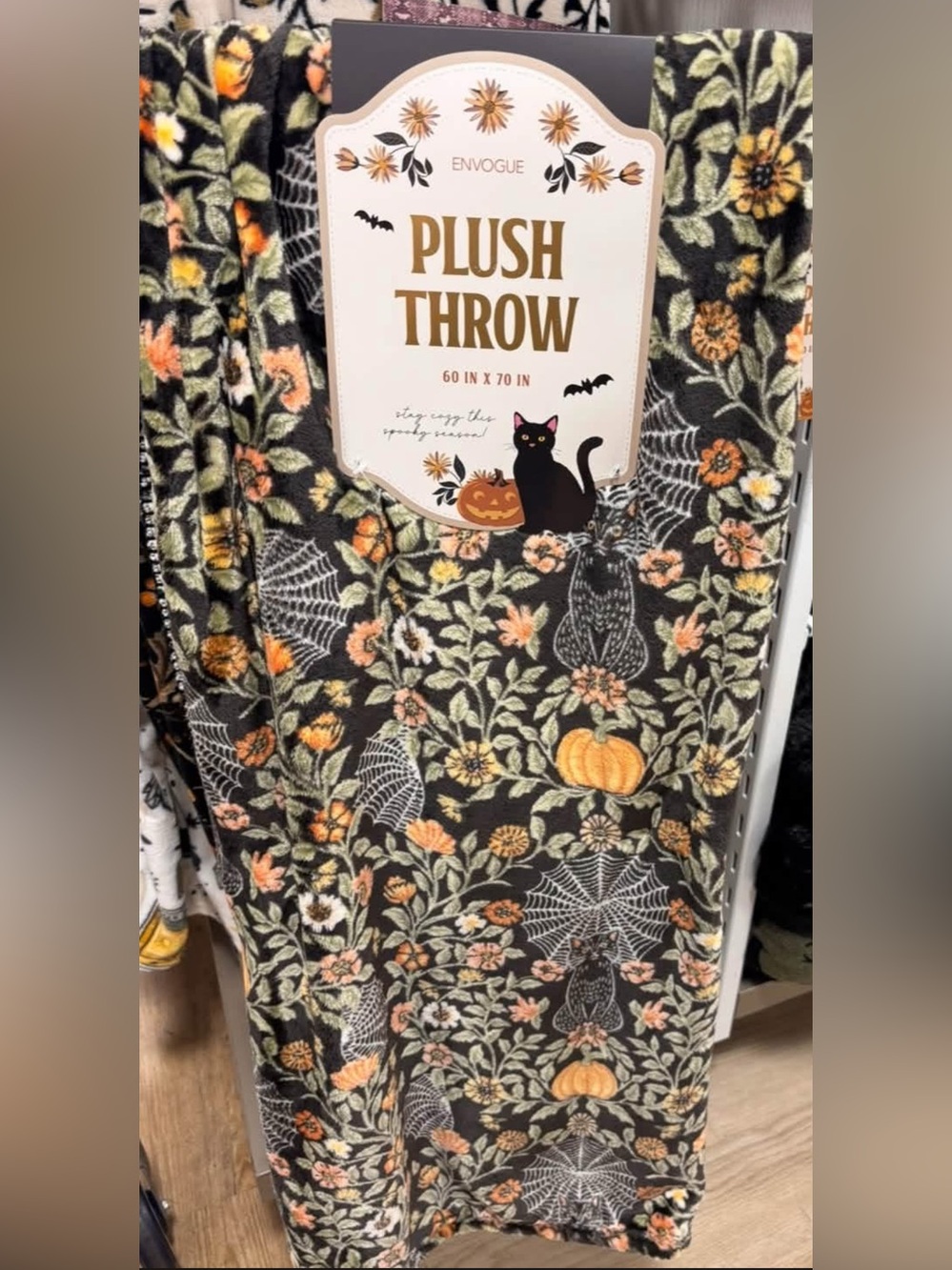 Envouge Throw Blanket - Black cats with Orange & Green Halloween Floral